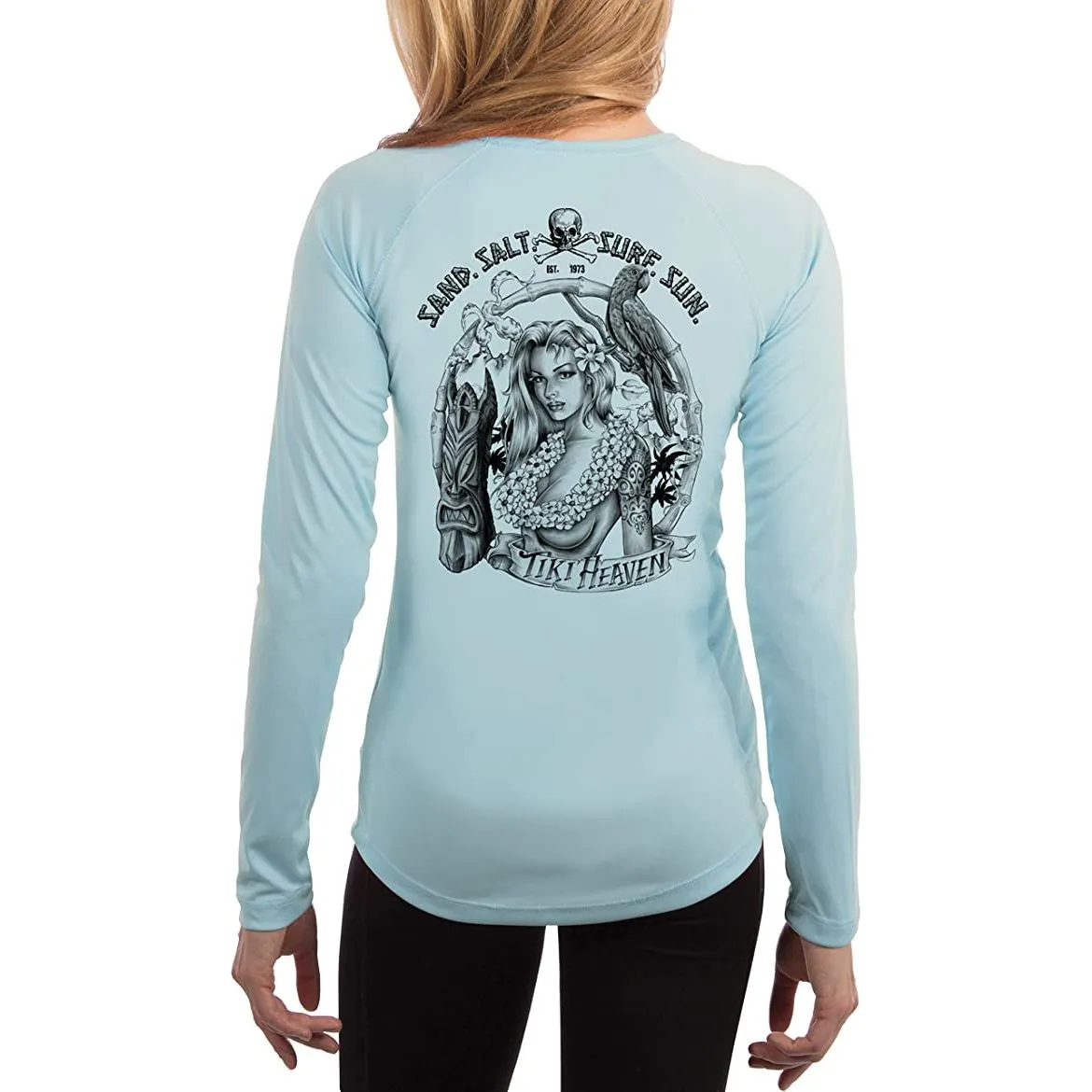 SAND.SALT.SURF.SUN. Tiki Girl Women's UPF 50  UV Sun Protection Performance Long Sleeve T-Shirt