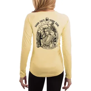 SAND.SALT.SURF.SUN. Tiki Girl Women's UPF 50  UV Sun Protection Performance Long Sleeve T-Shirt