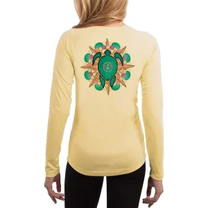 SAND.SALT.SURF.SUN. Turtle Shells Women's UPF 50  UV Sun Protection Performance Long Sleeve T-Shirt