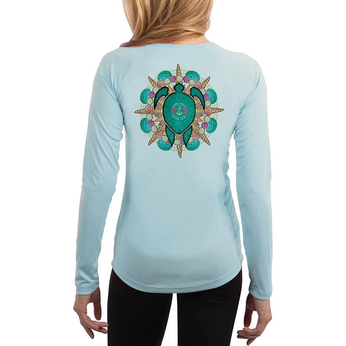 SAND.SALT.SURF.SUN. Turtle Shells Women's UPF 50  UV Sun Protection Performance Long Sleeve T-Shirt