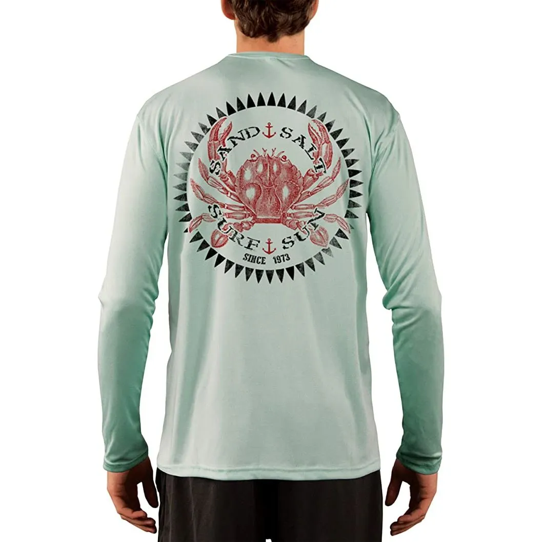 SAND.SALT.SURF.SUN. Vintage Crab Men's UPF 50  UV Sun Protection Performance Long Sleeve T-Shirt