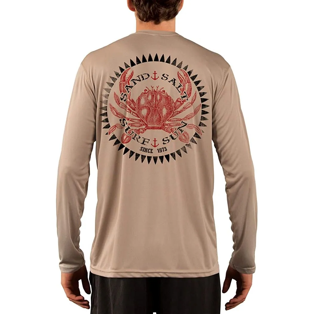 SAND.SALT.SURF.SUN. Vintage Crab Men's UPF 50  UV Sun Protection Performance Long Sleeve T-Shirt