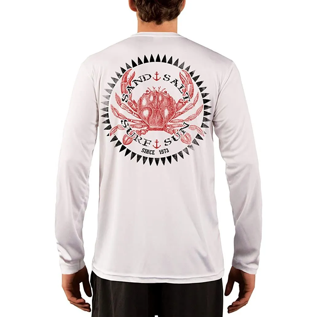 SAND.SALT.SURF.SUN. Vintage Crab Men's UPF 50  UV Sun Protection Performance Long Sleeve T-Shirt