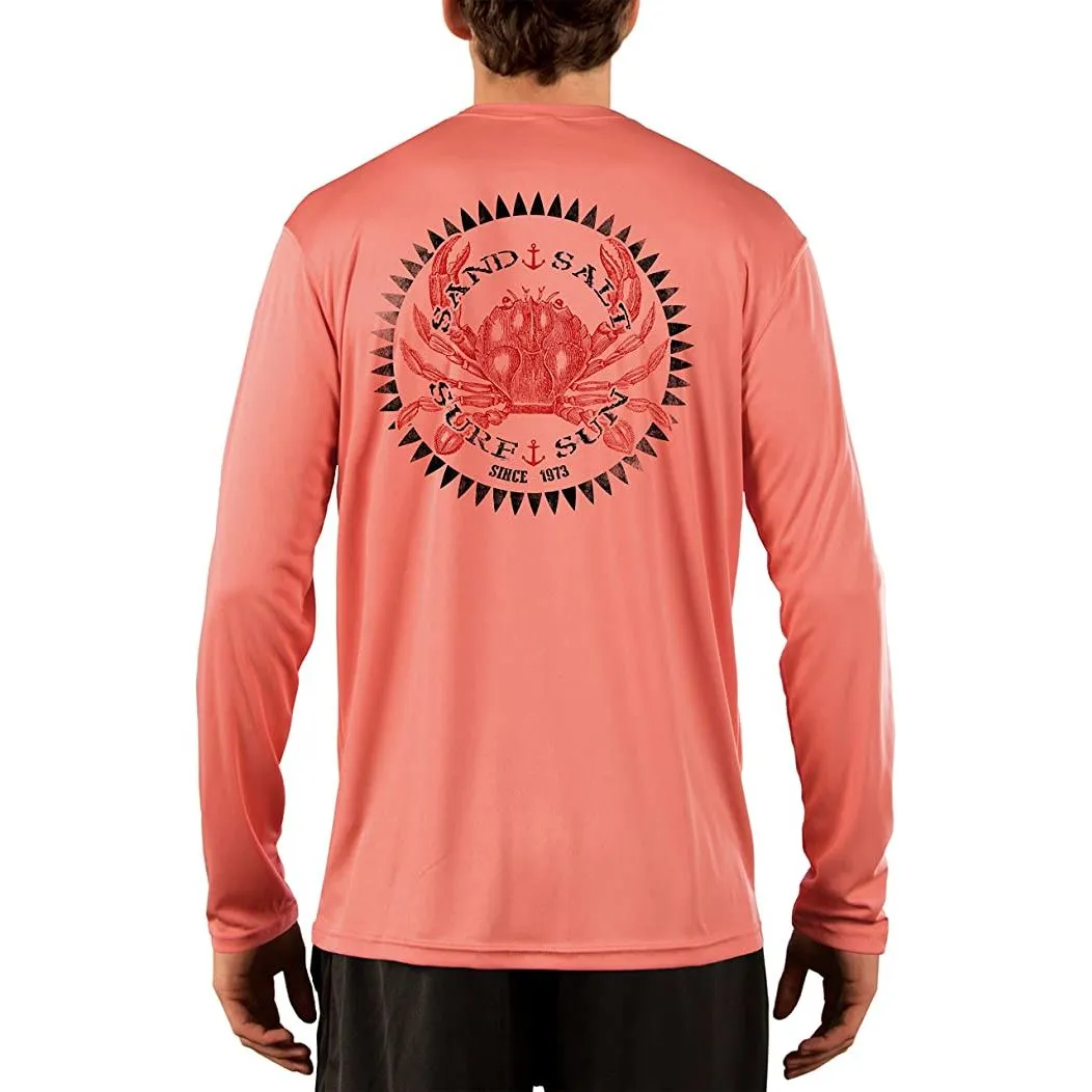 SAND.SALT.SURF.SUN. Vintage Crab Men's UPF 50  UV Sun Protection Performance Long Sleeve T-Shirt