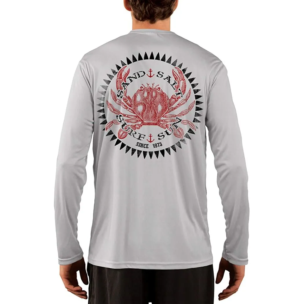 SAND.SALT.SURF.SUN. Vintage Crab Men's UPF 50  UV Sun Protection Performance Long Sleeve T-Shirt