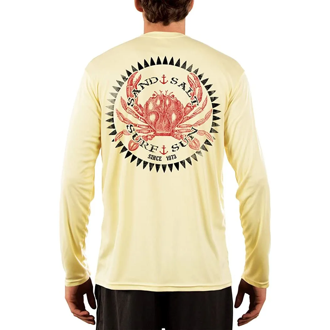 SAND.SALT.SURF.SUN. Vintage Crab Men's UPF 50  UV Sun Protection Performance Long Sleeve T-Shirt