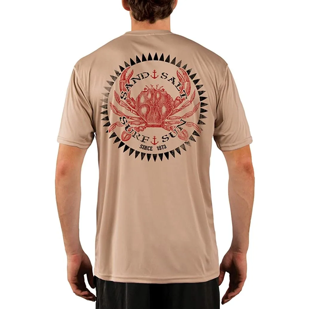 SAND.SALT.SURF.SUN. Vintage Crab Men's UPF 50  UV Sun Protection Performance Short Sleeve T-Shirt