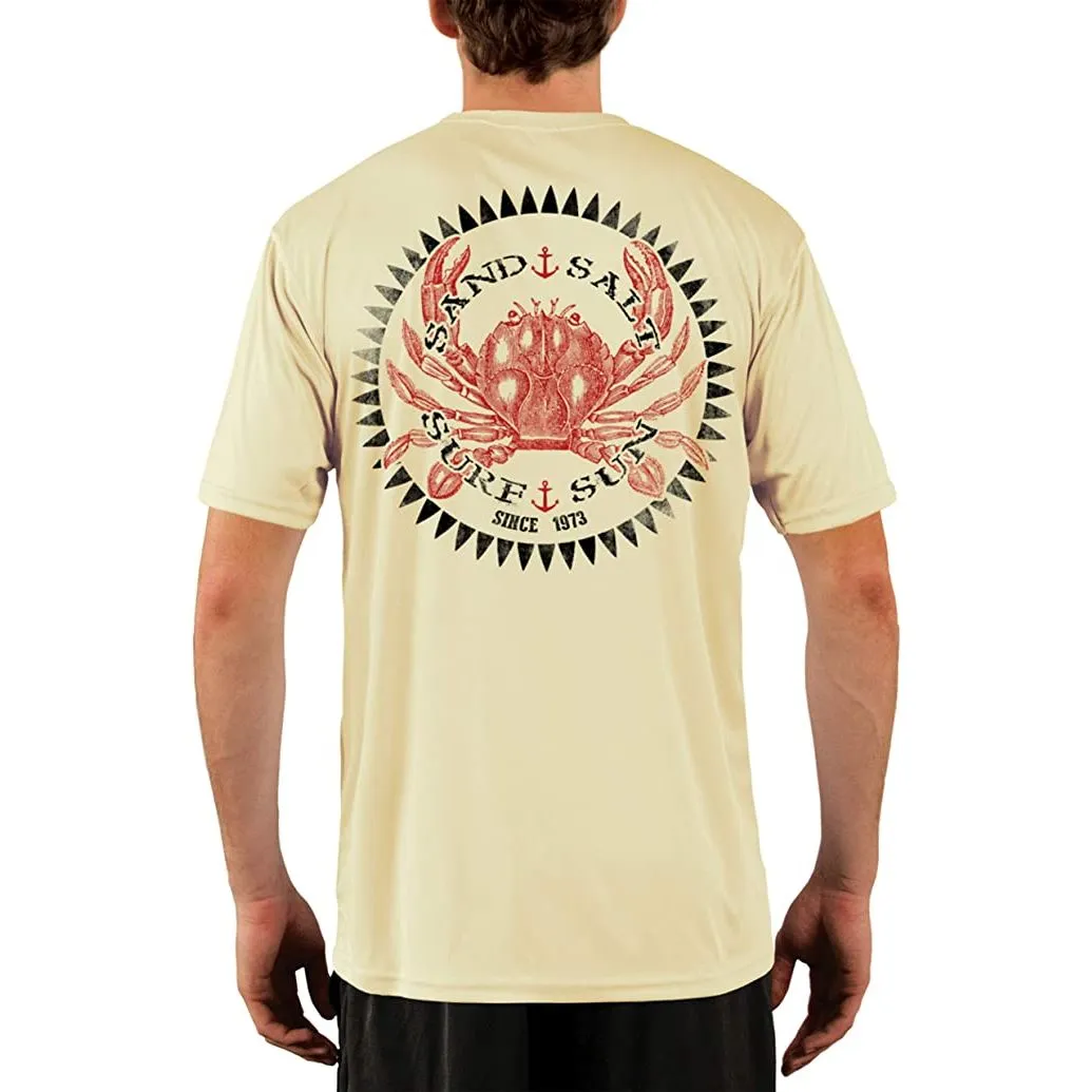 SAND.SALT.SURF.SUN. Vintage Crab Men's UPF 50  UV Sun Protection Performance Short Sleeve T-Shirt