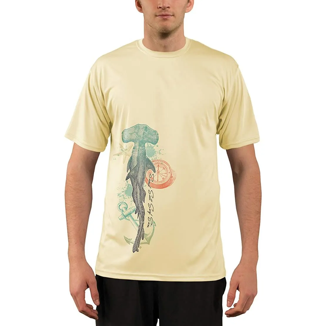 SAND.SALT.SURF.SUN. Vintage Shark Men's UPF 50  UV Sun Protection Performance Short Sleeve T-Shirt