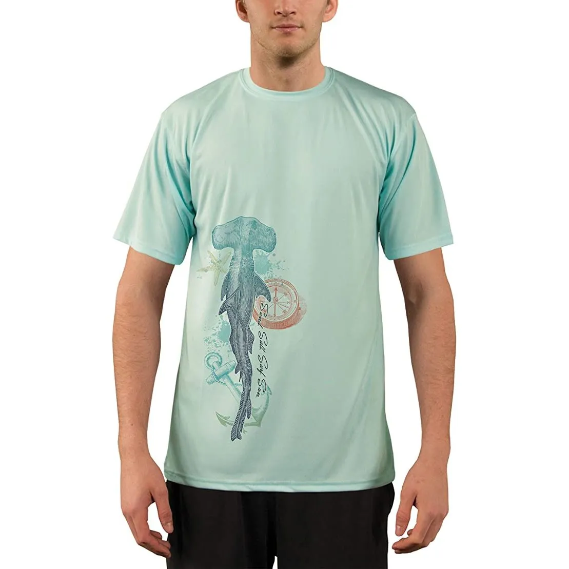 SAND.SALT.SURF.SUN. Vintage Shark Men's UPF 50  UV Sun Protection Performance Short Sleeve T-Shirt