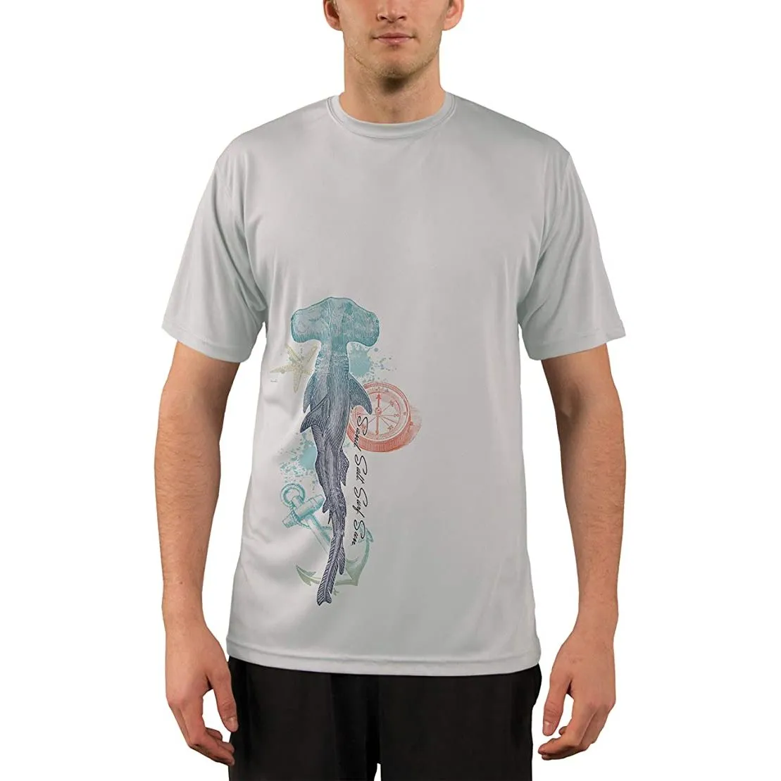 SAND.SALT.SURF.SUN. Vintage Shark Men's UPF 50  UV Sun Protection Performance Short Sleeve T-Shirt