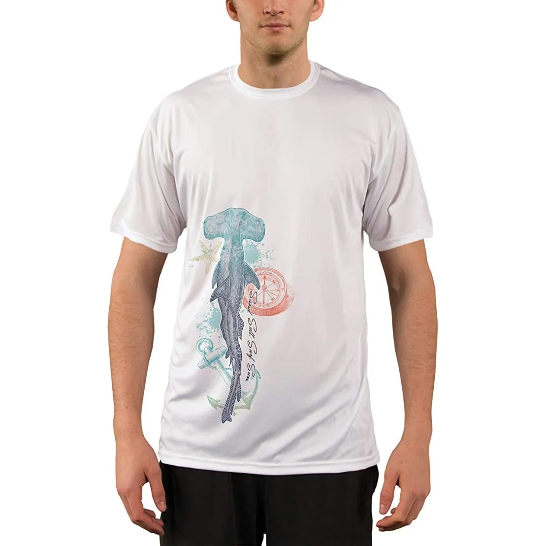 SAND.SALT.SURF.SUN. Vintage Shark Men's UPF 50  UV Sun Protection Performance Short Sleeve T-Shirt