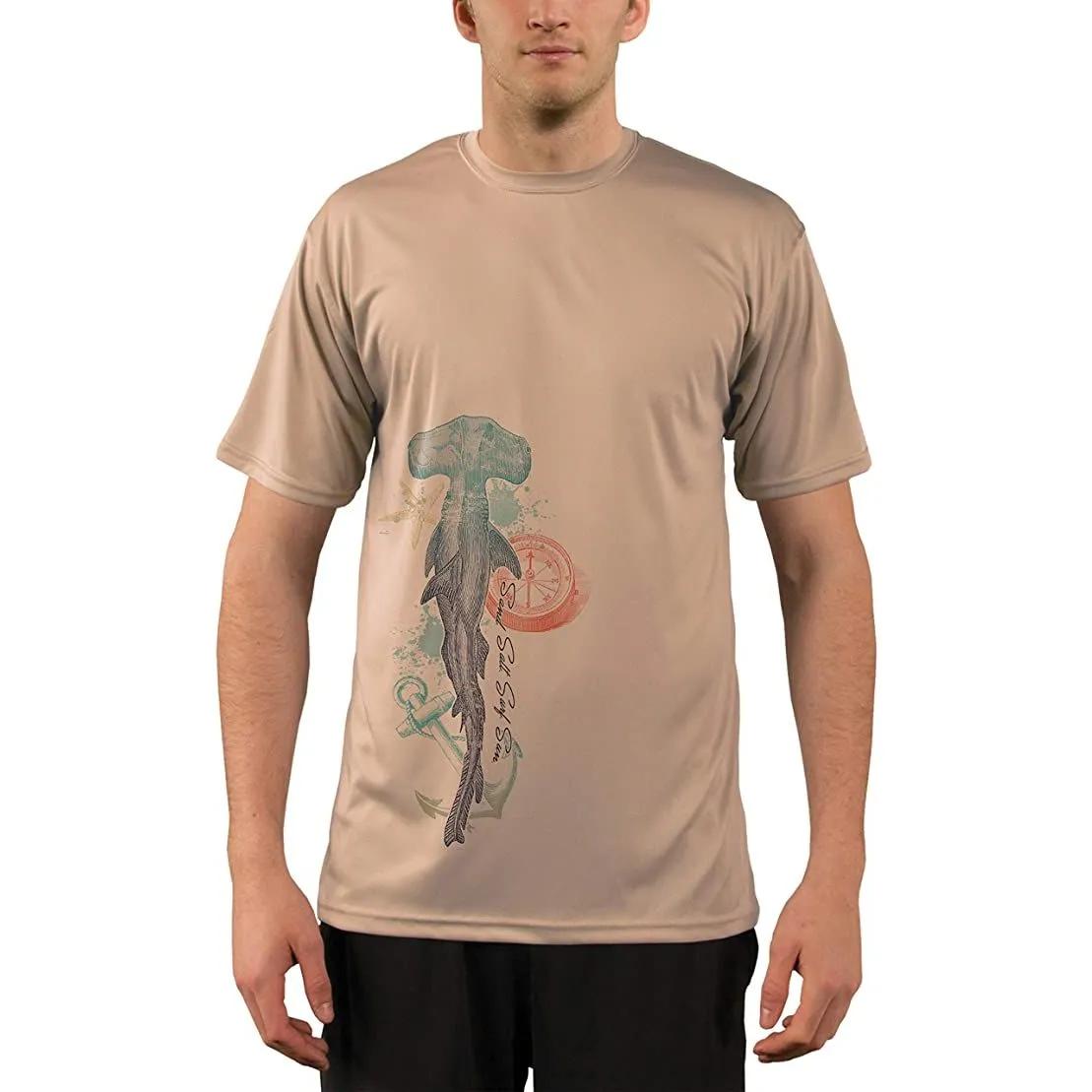 SAND.SALT.SURF.SUN. Vintage Shark Men's UPF 50  UV Sun Protection Performance Short Sleeve T-Shirt