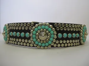 Santa Fe 1.5" Collar Black Leather / Turquoise Stones