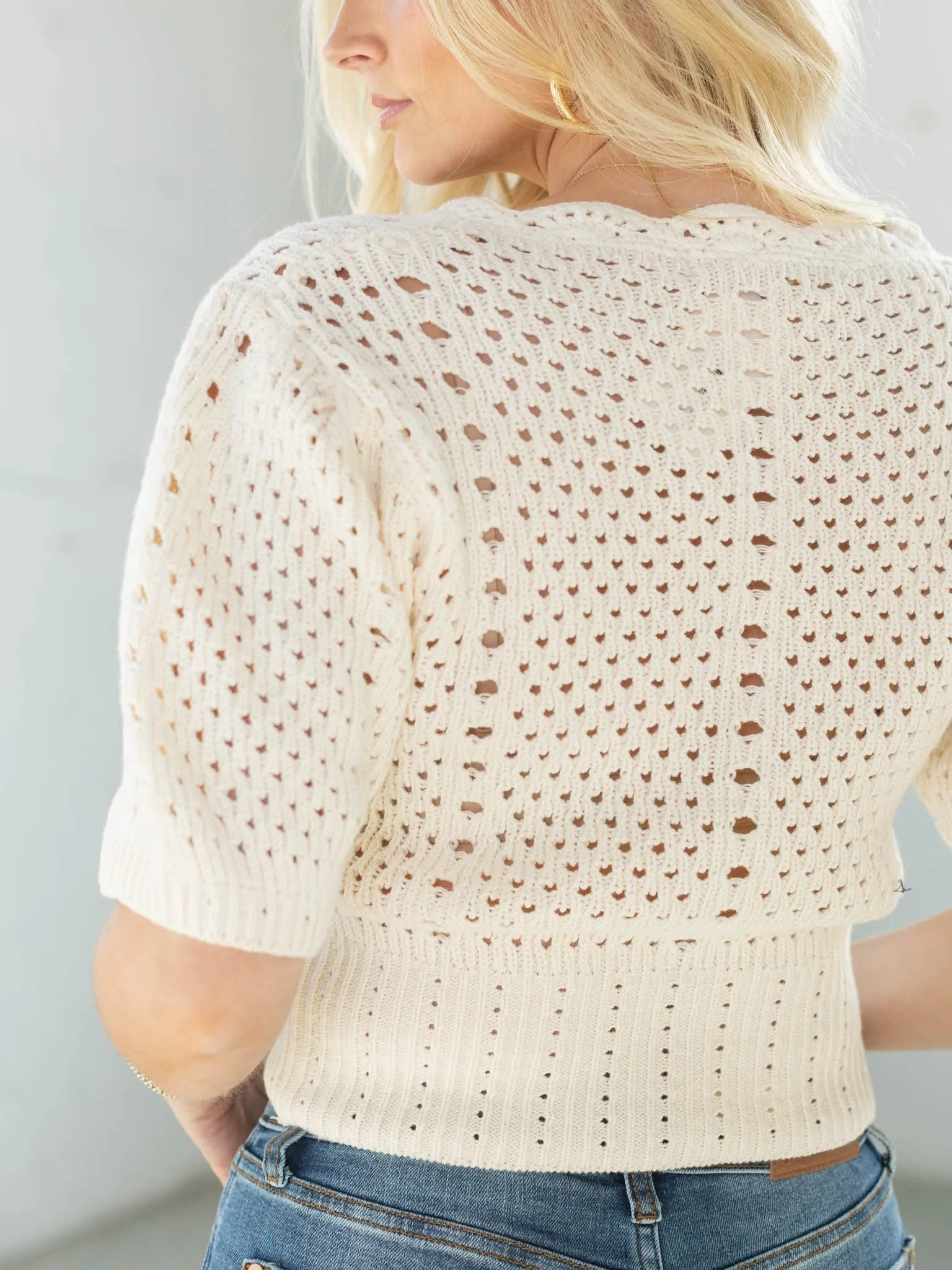 Short Sleeve Scallop Sweater Cardigan