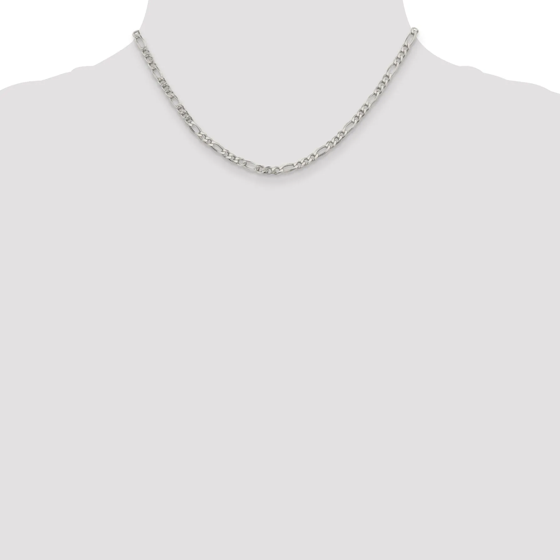 Silver 4.00-mm Solid Pave Flat Figaro Chain
