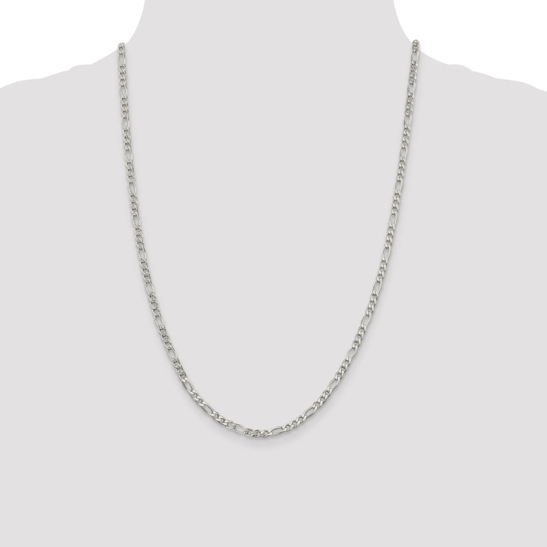 Silver 4.00-mm Solid Pave Flat Figaro Chain