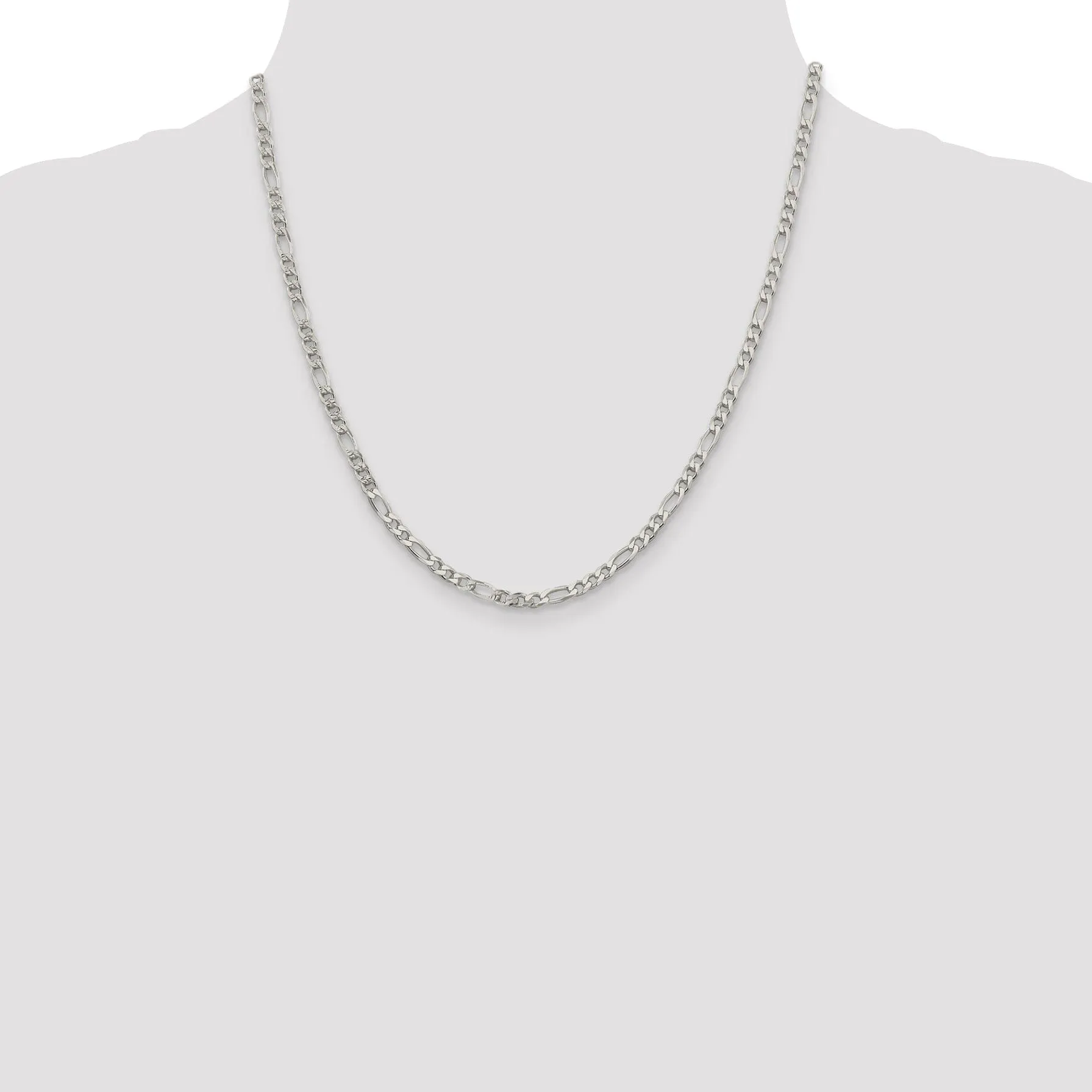 Silver 4.00-mm Solid Pave Flat Figaro Chain