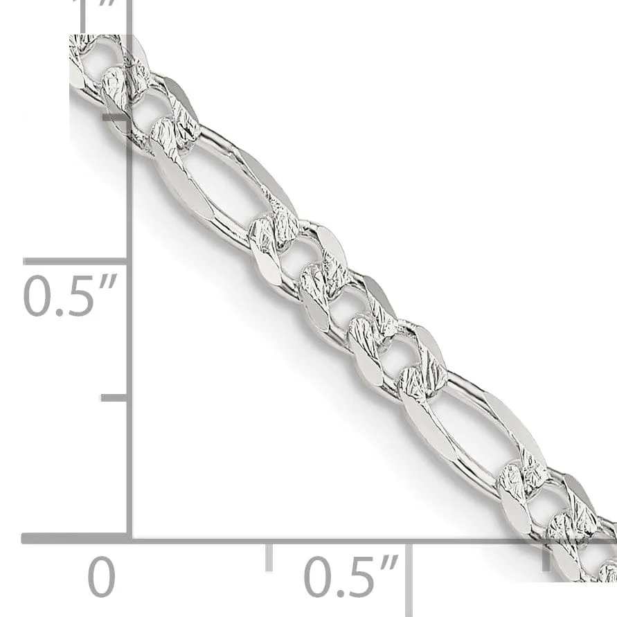Silver 4.00-mm Solid Pave Flat Figaro Chain