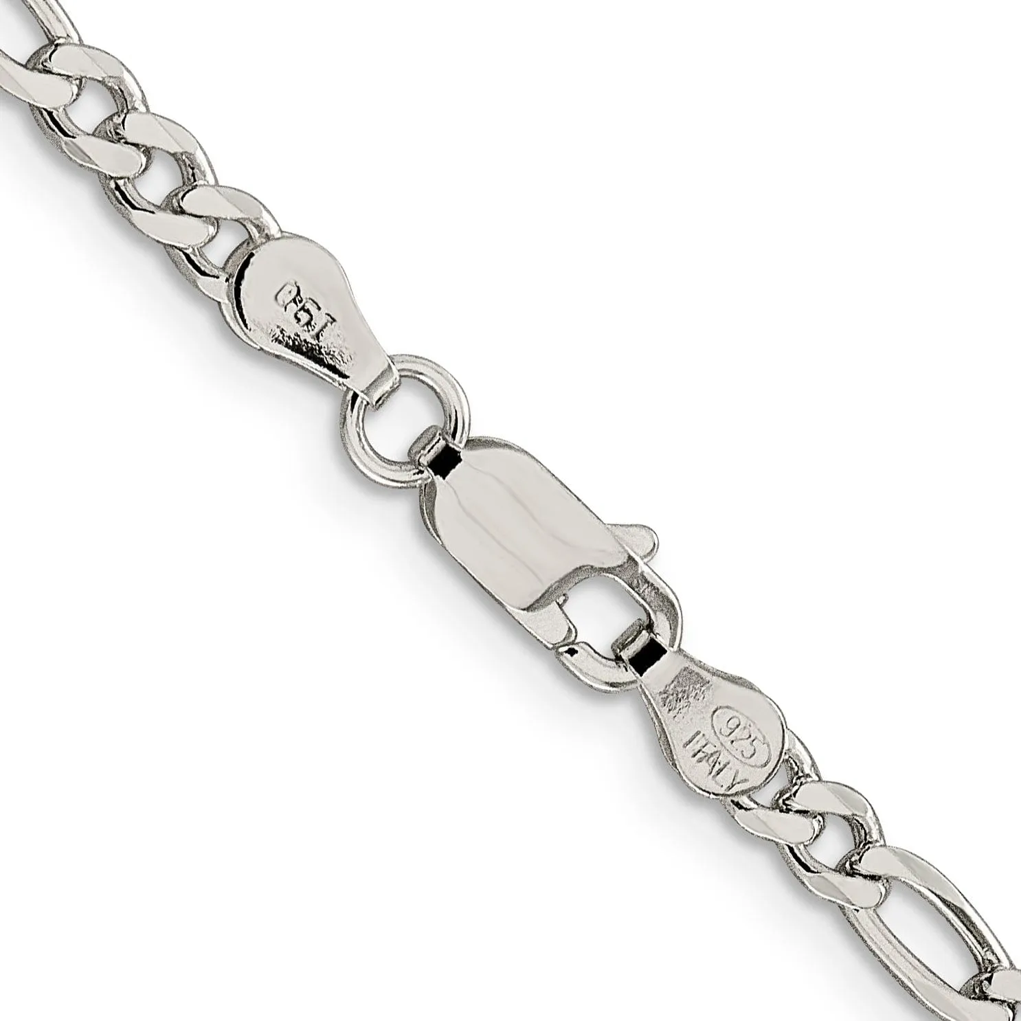 Silver 4.00-mm Solid Pave Flat Figaro Chain