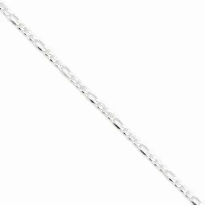 Silver 4.00-mm Solid Pave Flat Figaro Chain