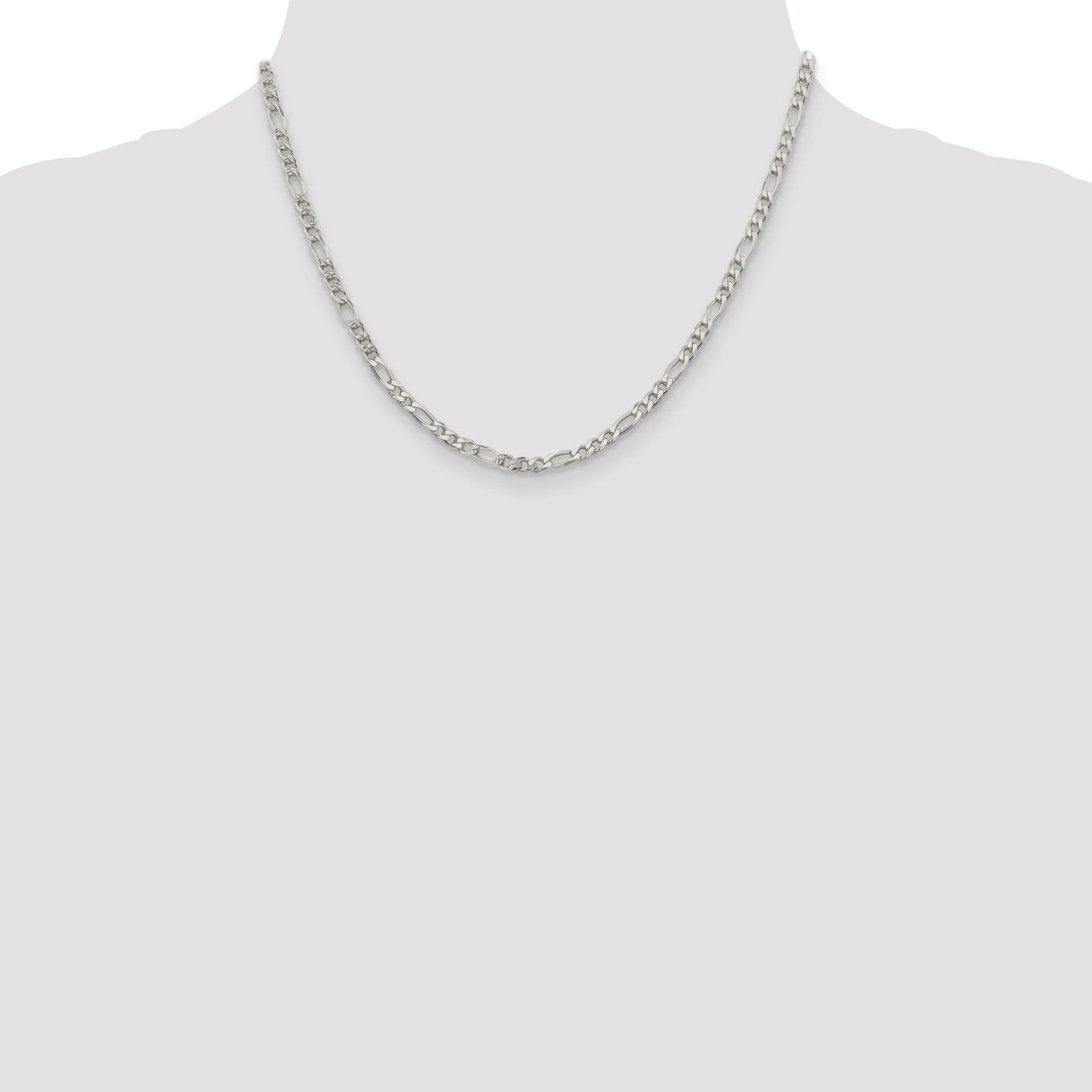 Silver 4.00-mm Solid Pave Flat Figaro Chain
