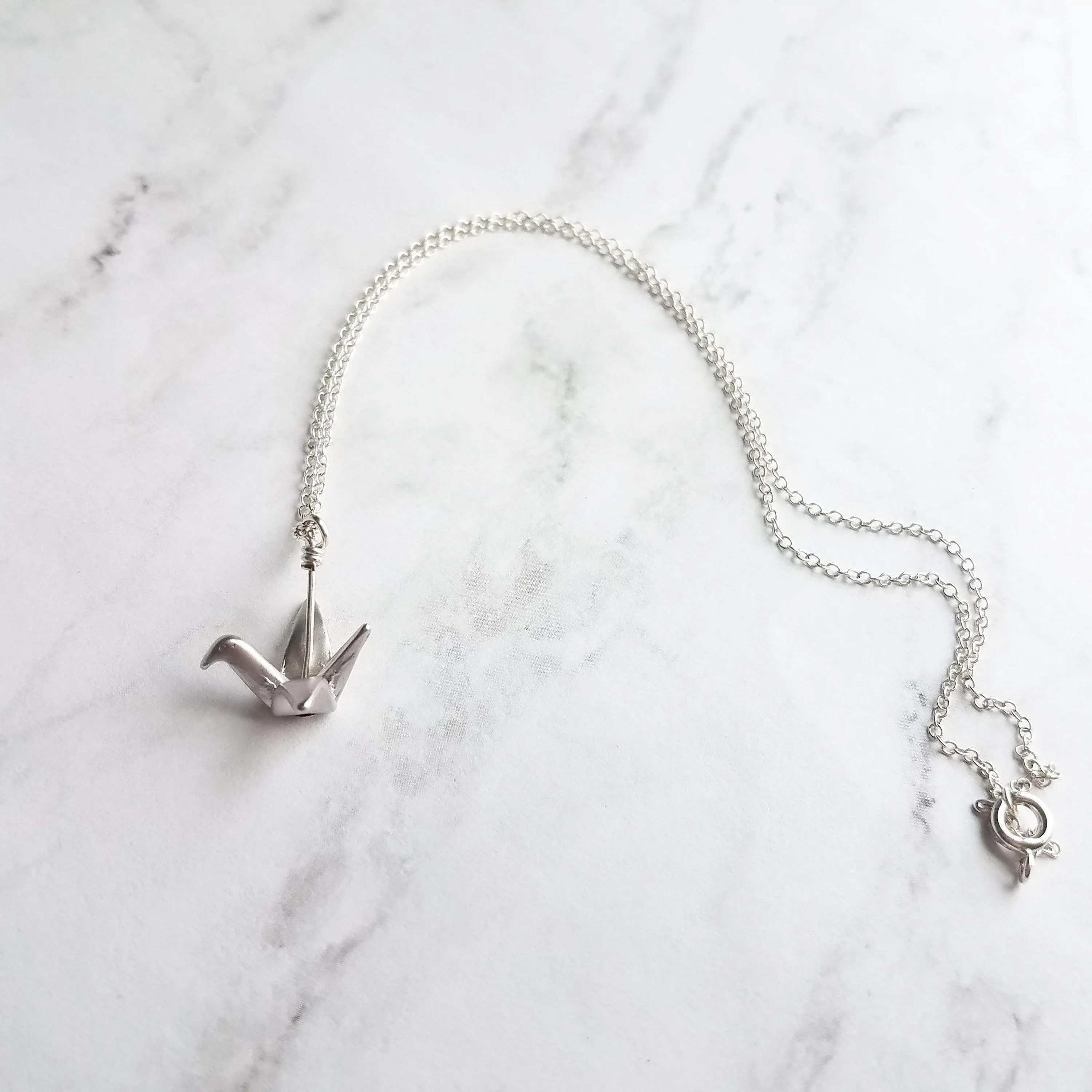 Silver Crane Necklace, origami crane necklace, gold crane necklace, maternal love necklace, good will necklace, folded paper crane necklace