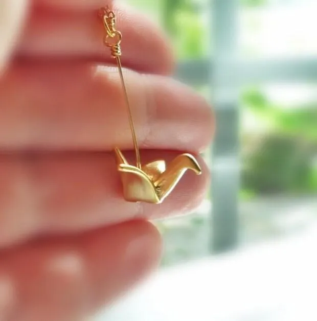 Silver Crane Necklace, origami crane necklace, gold crane necklace, maternal love necklace, good will necklace, folded paper crane necklace