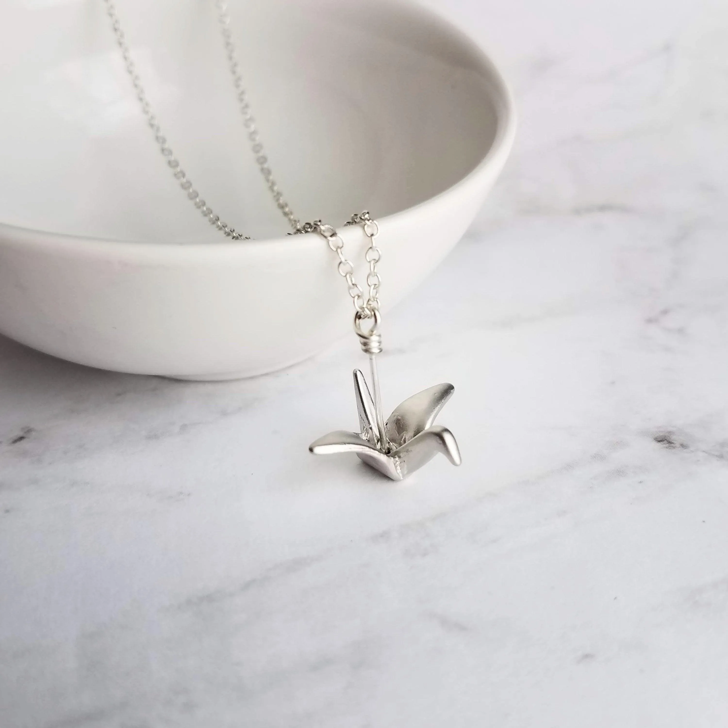 Silver Crane Necklace, origami crane necklace, gold crane necklace, maternal love necklace, good will necklace, folded paper crane necklace