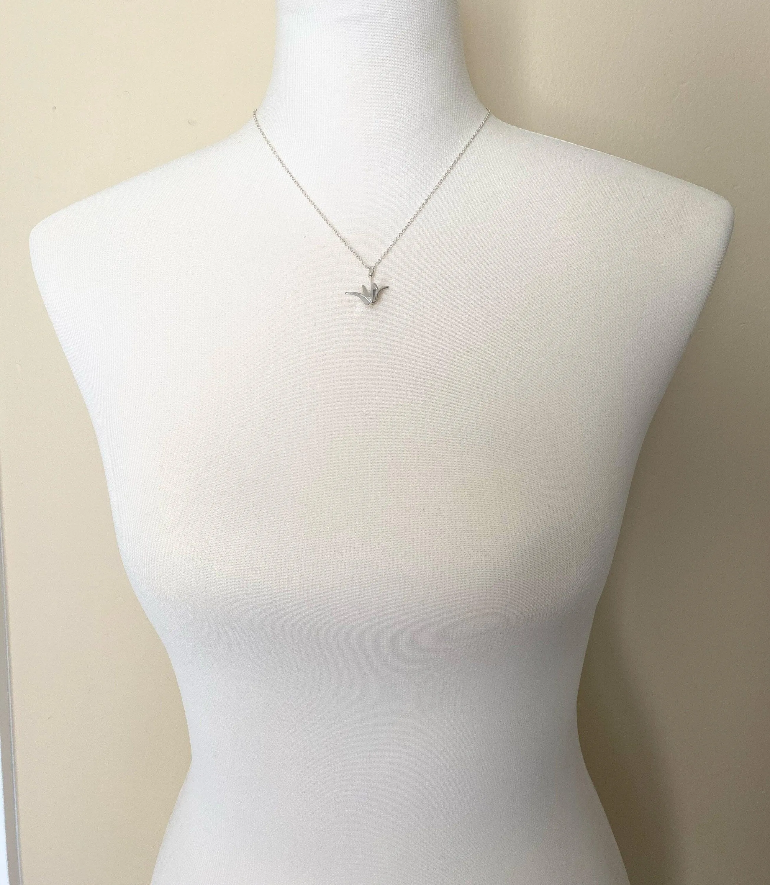 Silver Crane Necklace, origami crane necklace, gold crane necklace, maternal love necklace, good will necklace, folded paper crane necklace