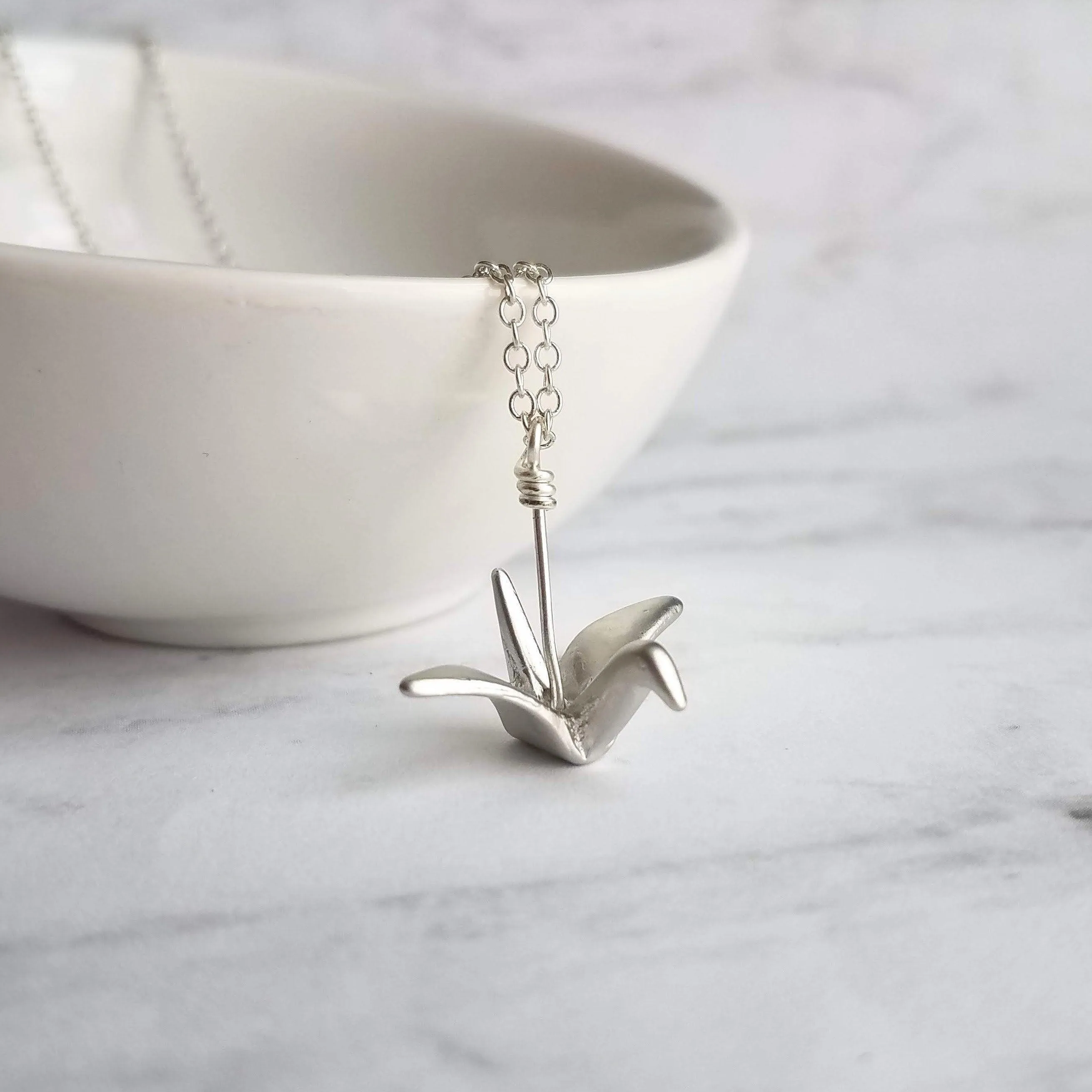 Silver Crane Necklace, origami crane necklace, gold crane necklace, maternal love necklace, good will necklace, folded paper crane necklace