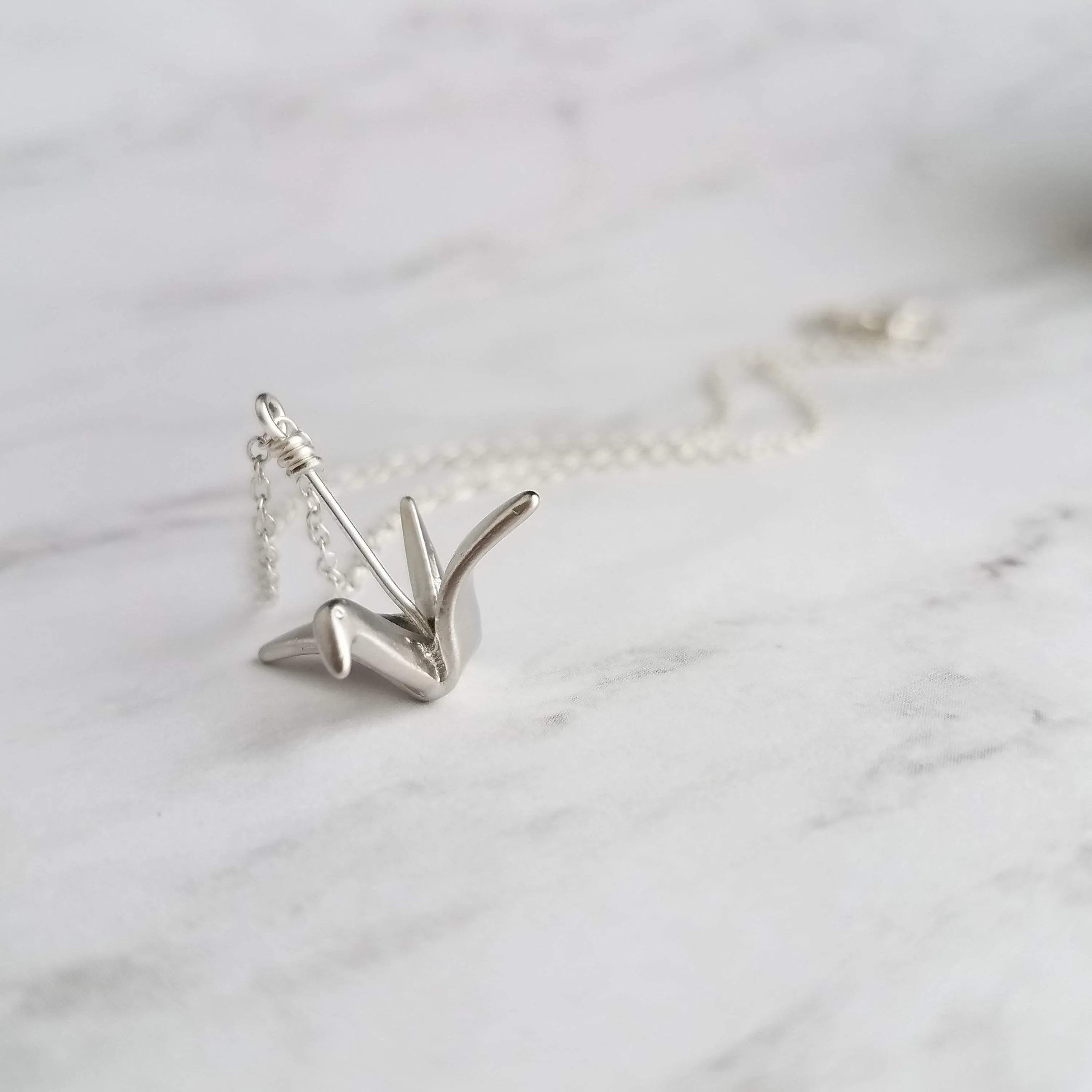 Silver Crane Necklace, origami crane necklace, gold crane necklace, maternal love necklace, good will necklace, folded paper crane necklace
