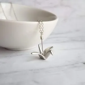 Silver Crane Necklace, origami crane necklace, gold crane necklace, maternal love necklace, good will necklace, folded paper crane necklace