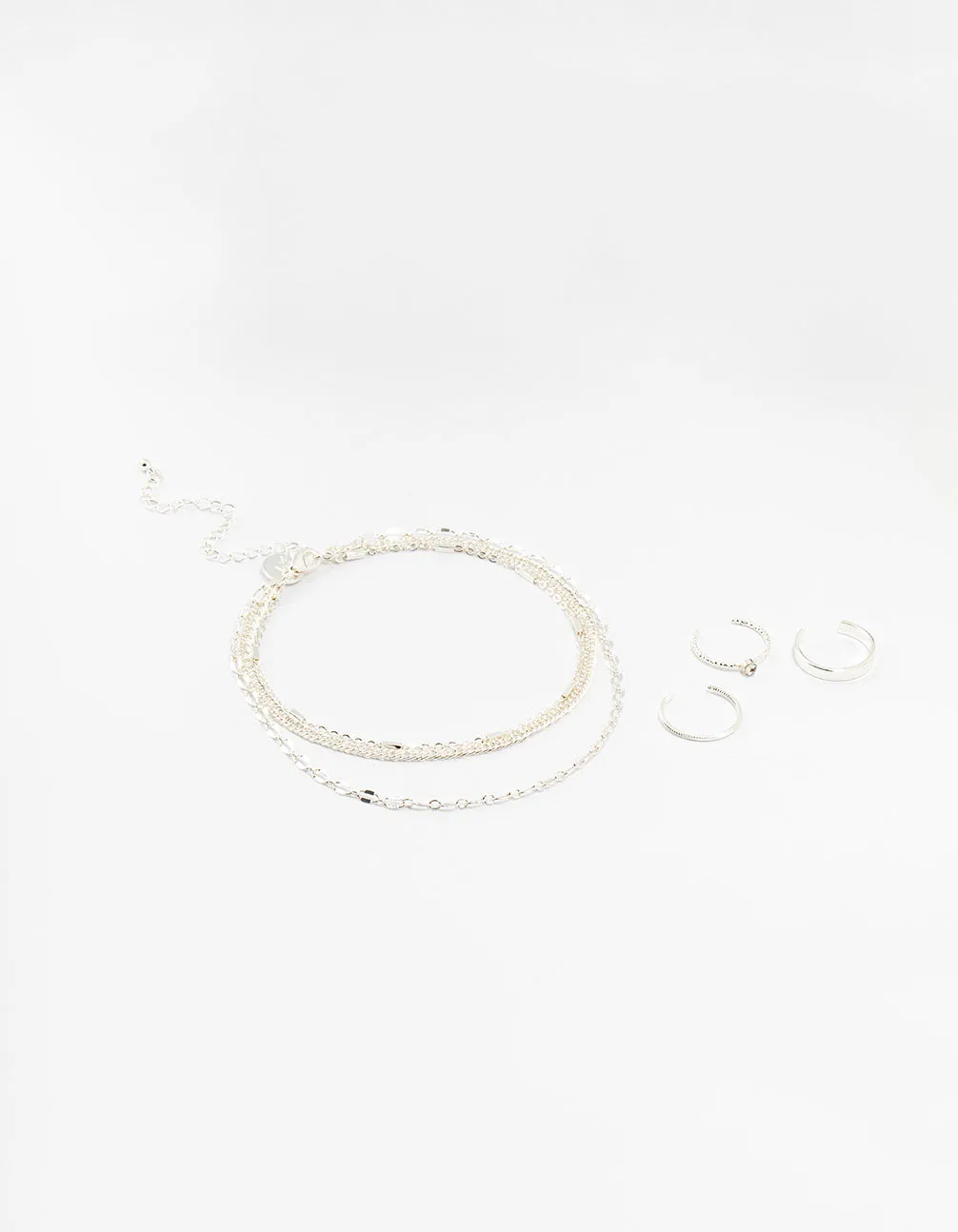 Silver Dumbell Anklet & Toe Rings Set