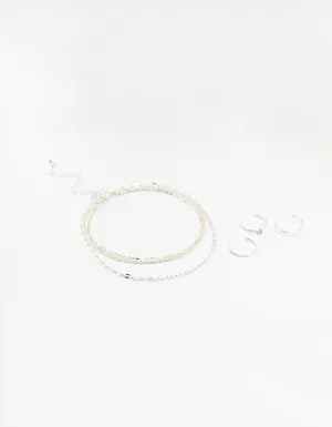 Silver Dumbell Anklet & Toe Rings Set