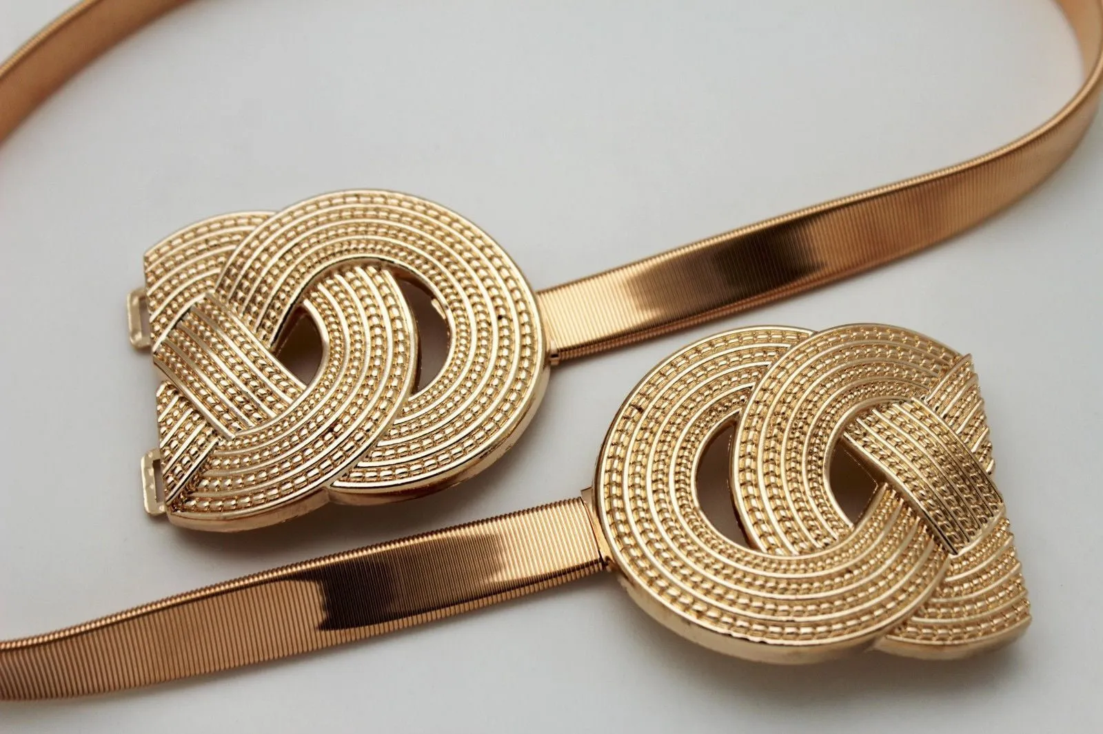 Silver Gold Metal Band Elastic Hip Waist Belt Big Braid Buckle Plus Size