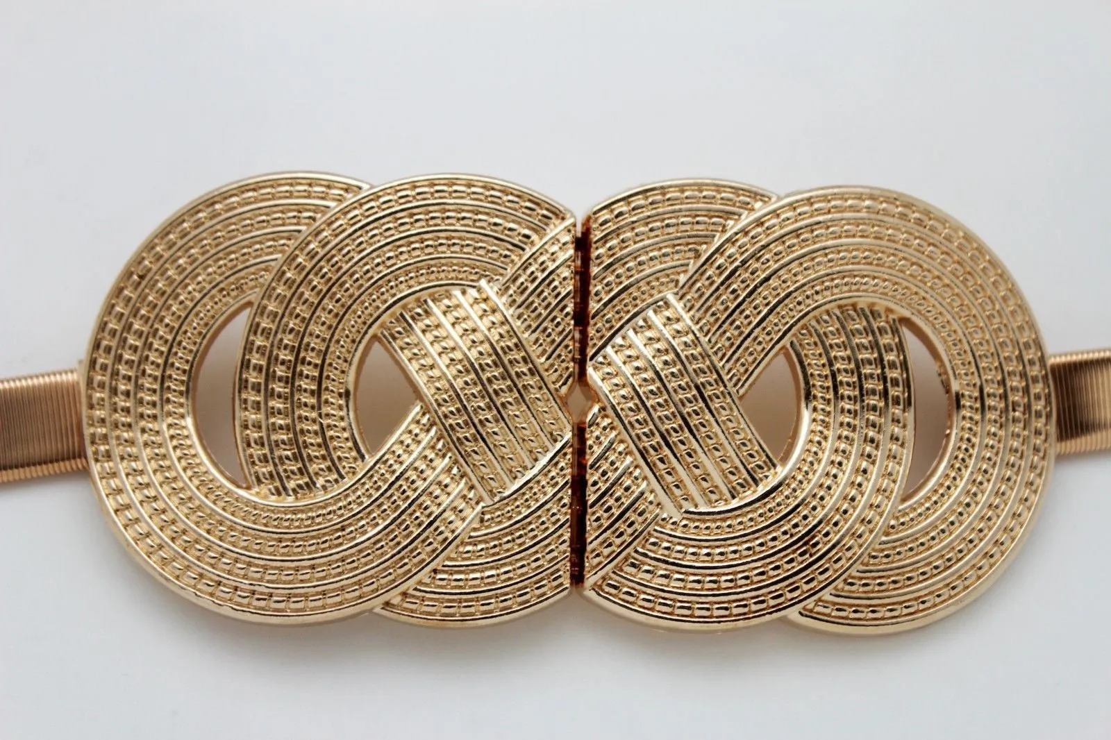 Silver Gold Metal Band Elastic Hip Waist Belt Big Braid Buckle Plus Size