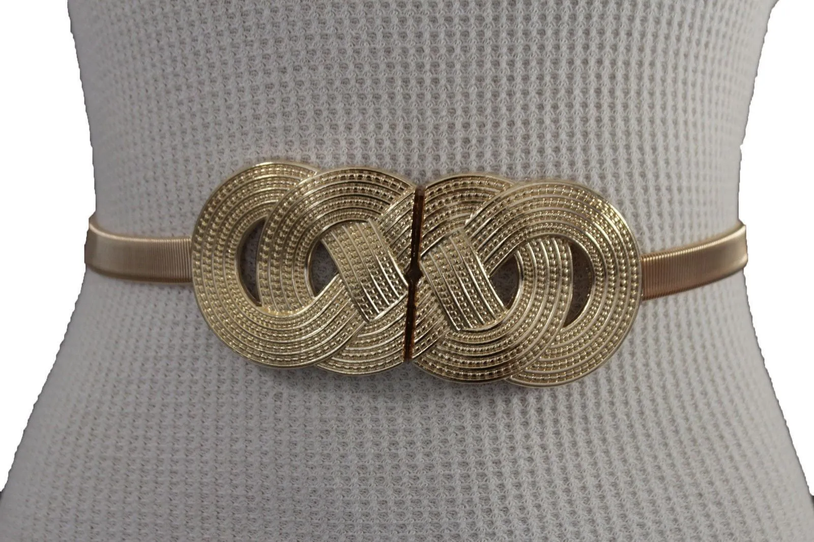 Silver Gold Metal Band Elastic Hip Waist Belt Big Braid Buckle Plus Size