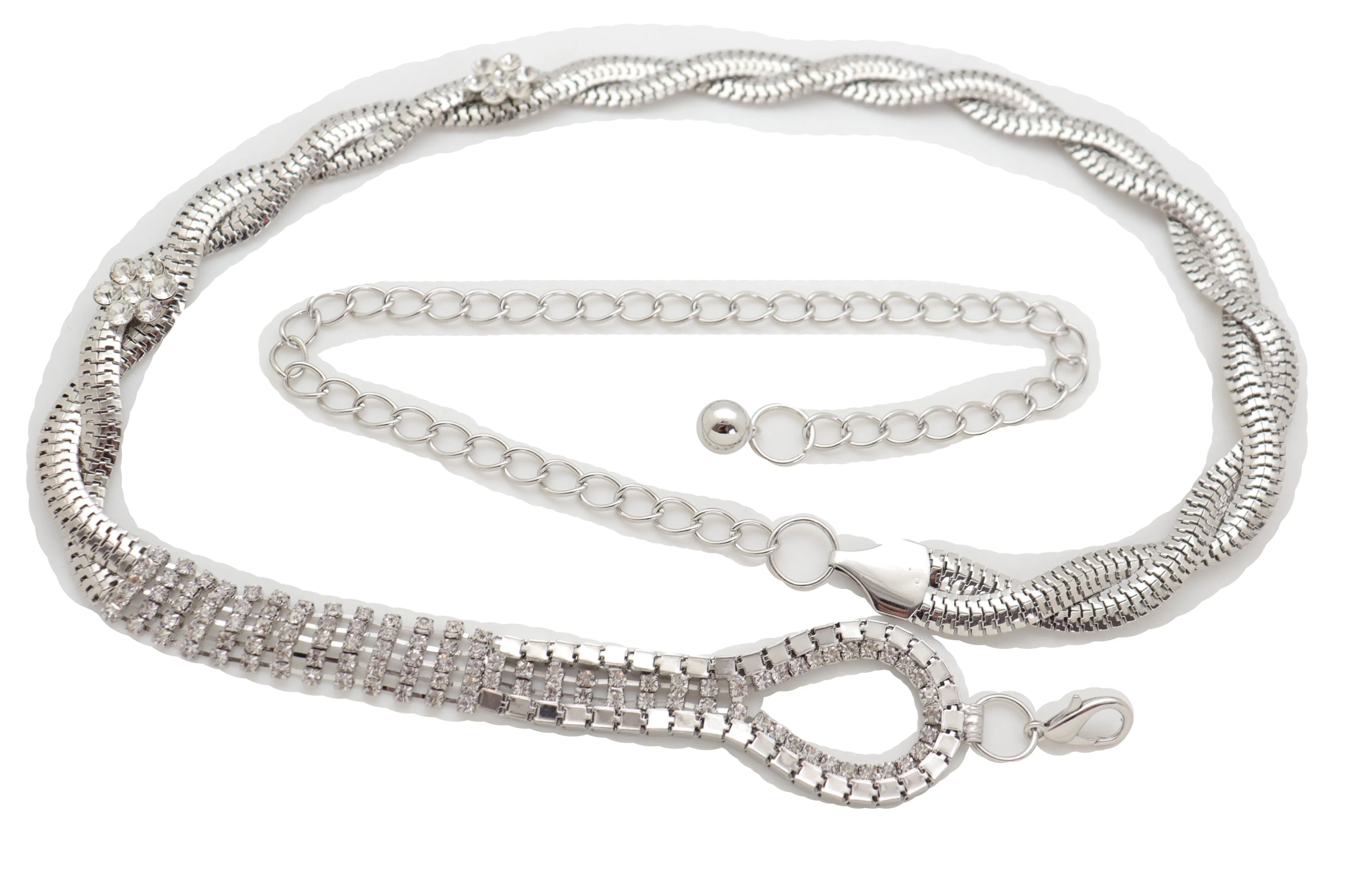 Silver Metal Chain Flowers Charms Belt Hip High Waist Fit Size S M