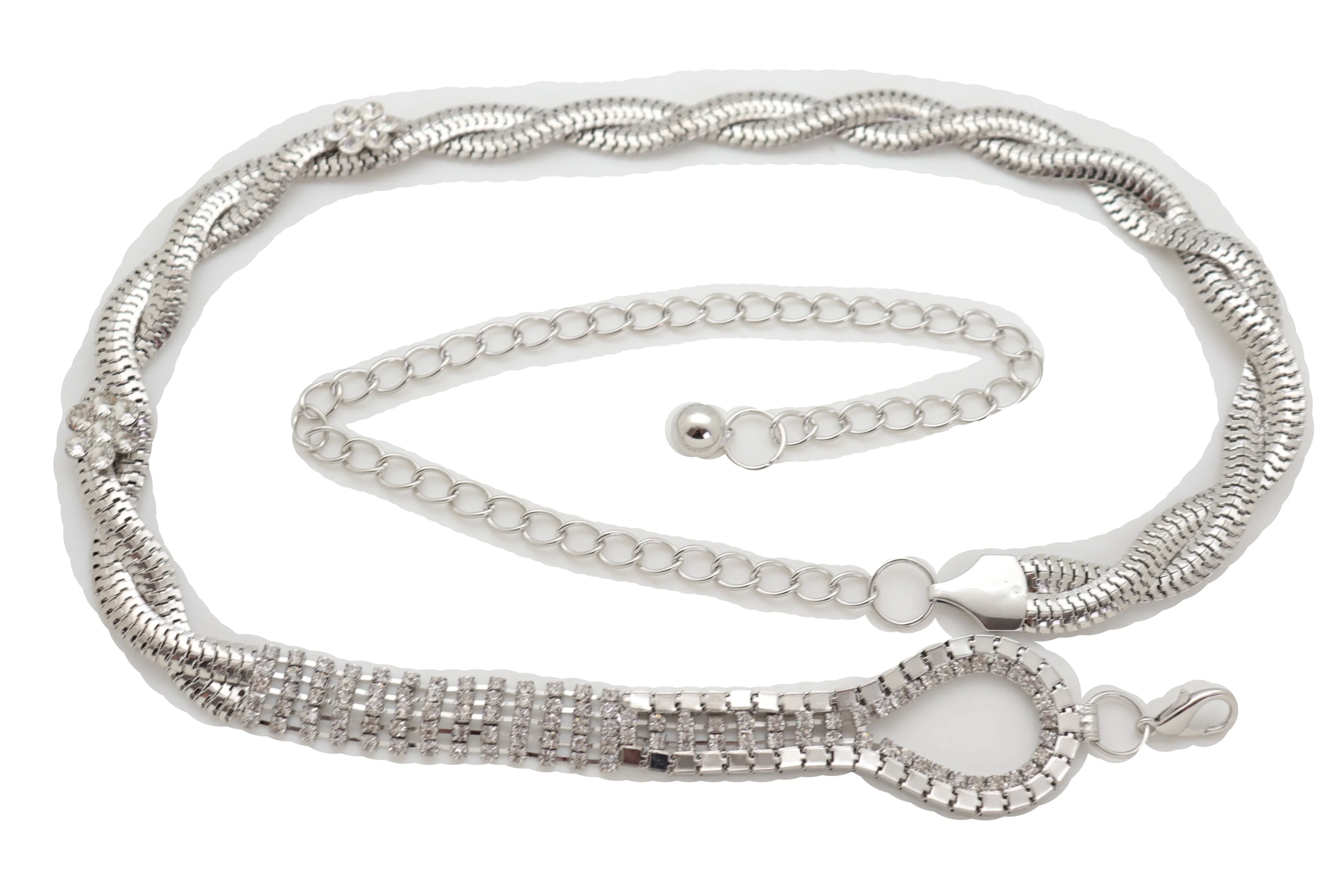 Silver Metal Chain Flowers Charms Belt Hip High Waist Fit Size S M