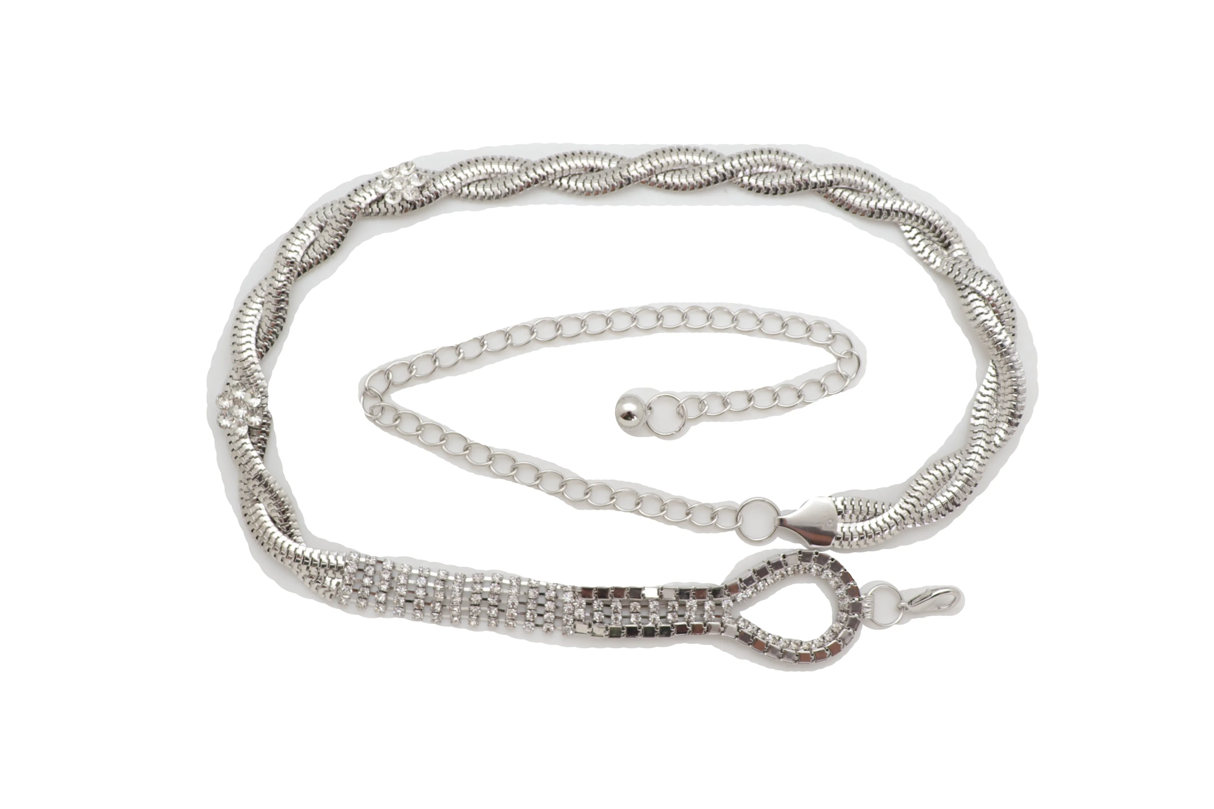 Silver Metal Chain Flowers Charms Belt Hip High Waist Fit Size S M