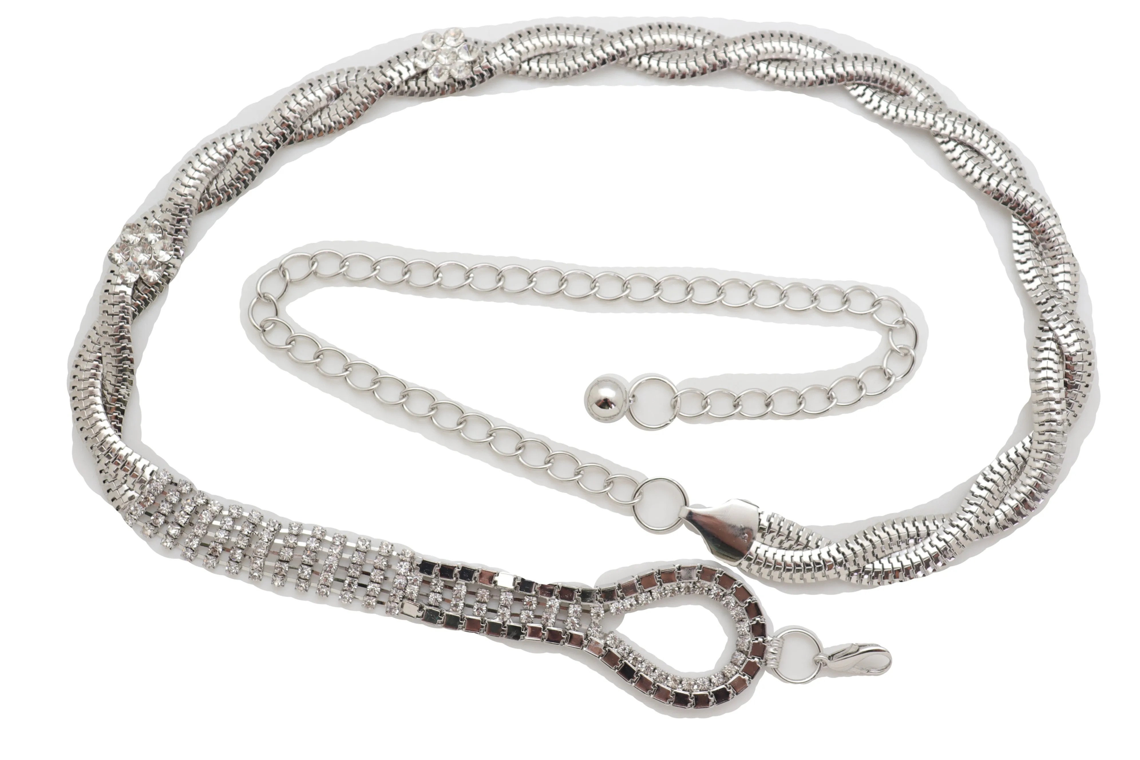 Silver Metal Chain Flowers Charms Belt Hip High Waist Fit Size S M