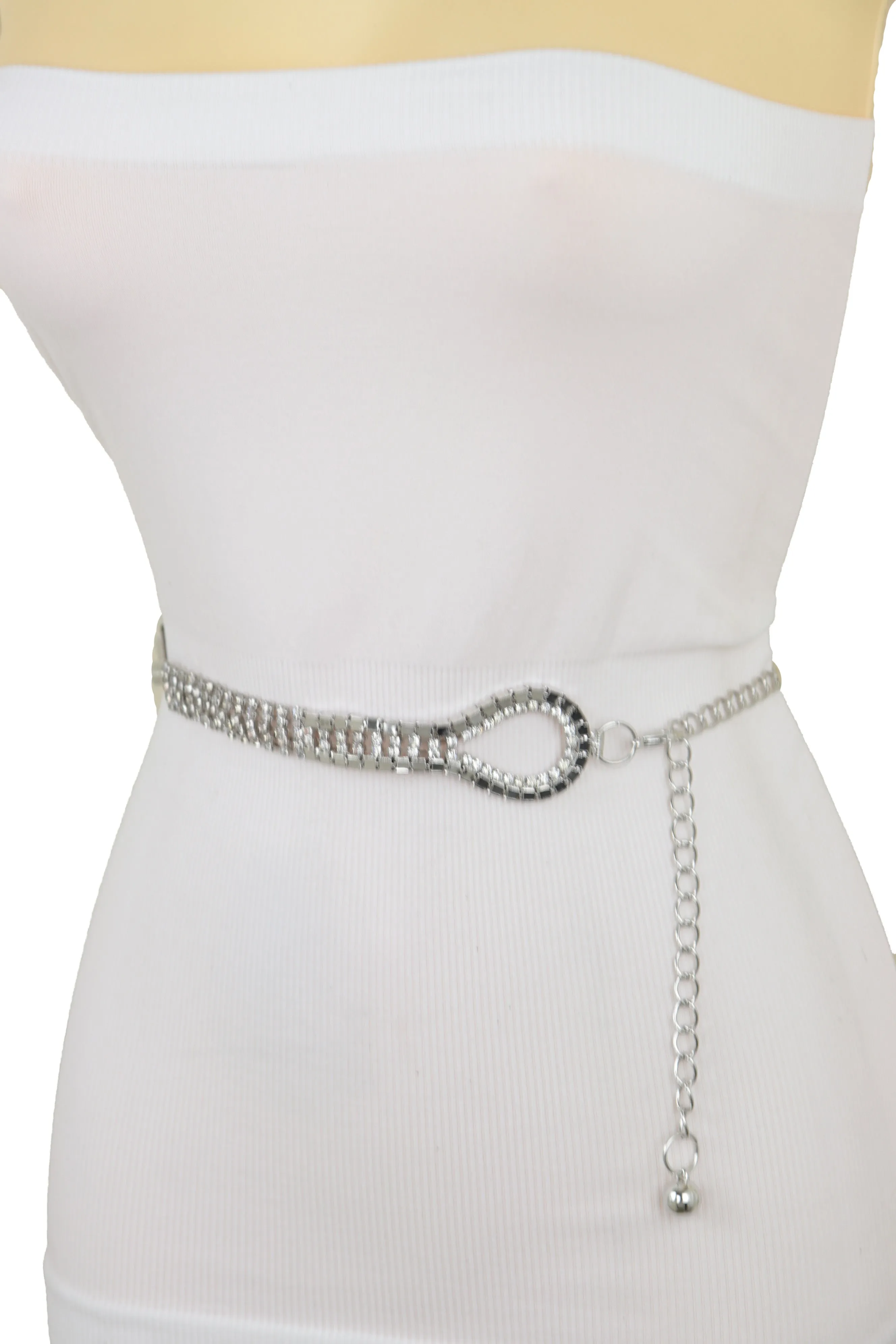 Silver Metal Chain Flowers Charms Belt Hip High Waist Fit Size S M
