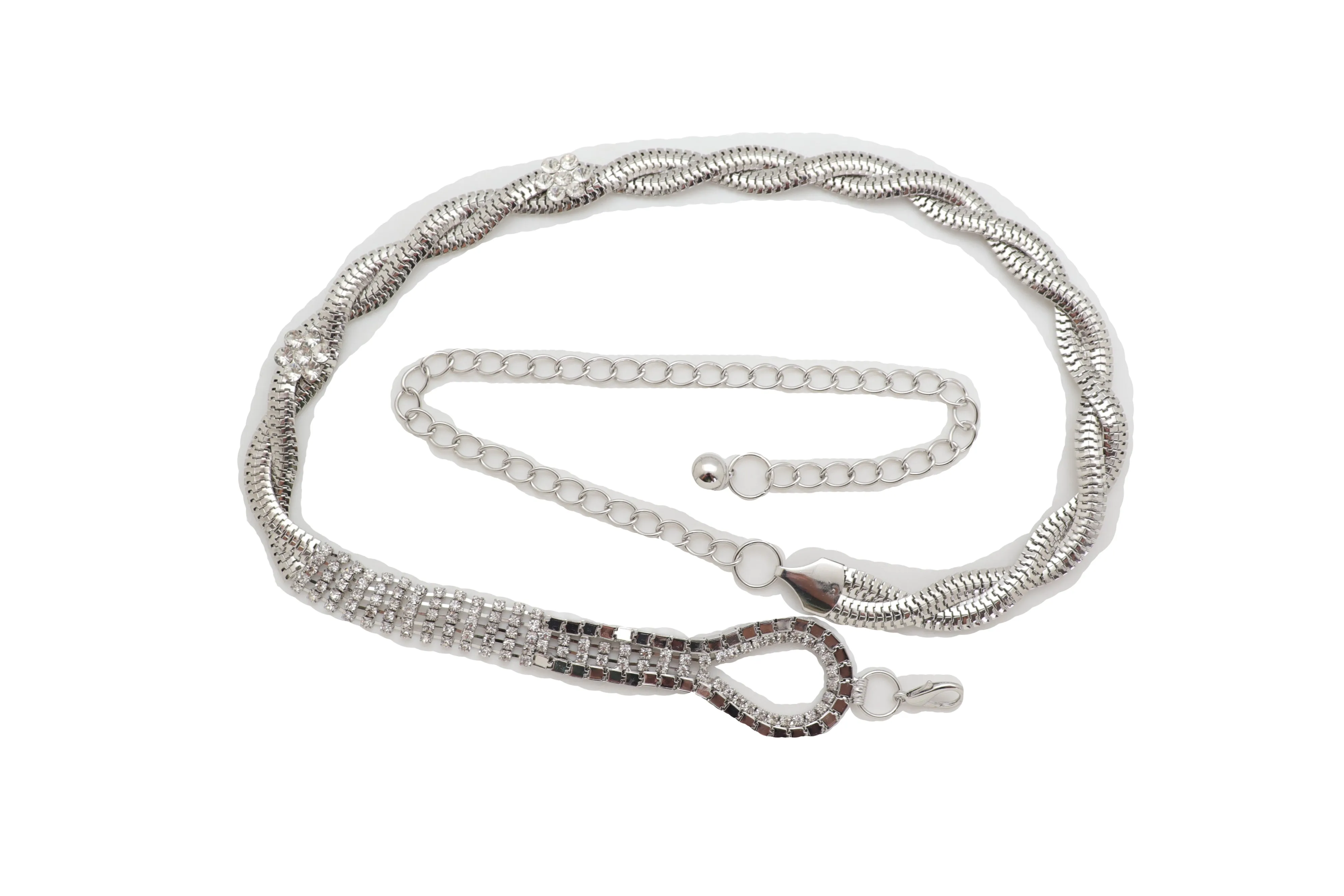 Silver Metal Chain Flowers Charms Belt Hip High Waist Fit Size S M