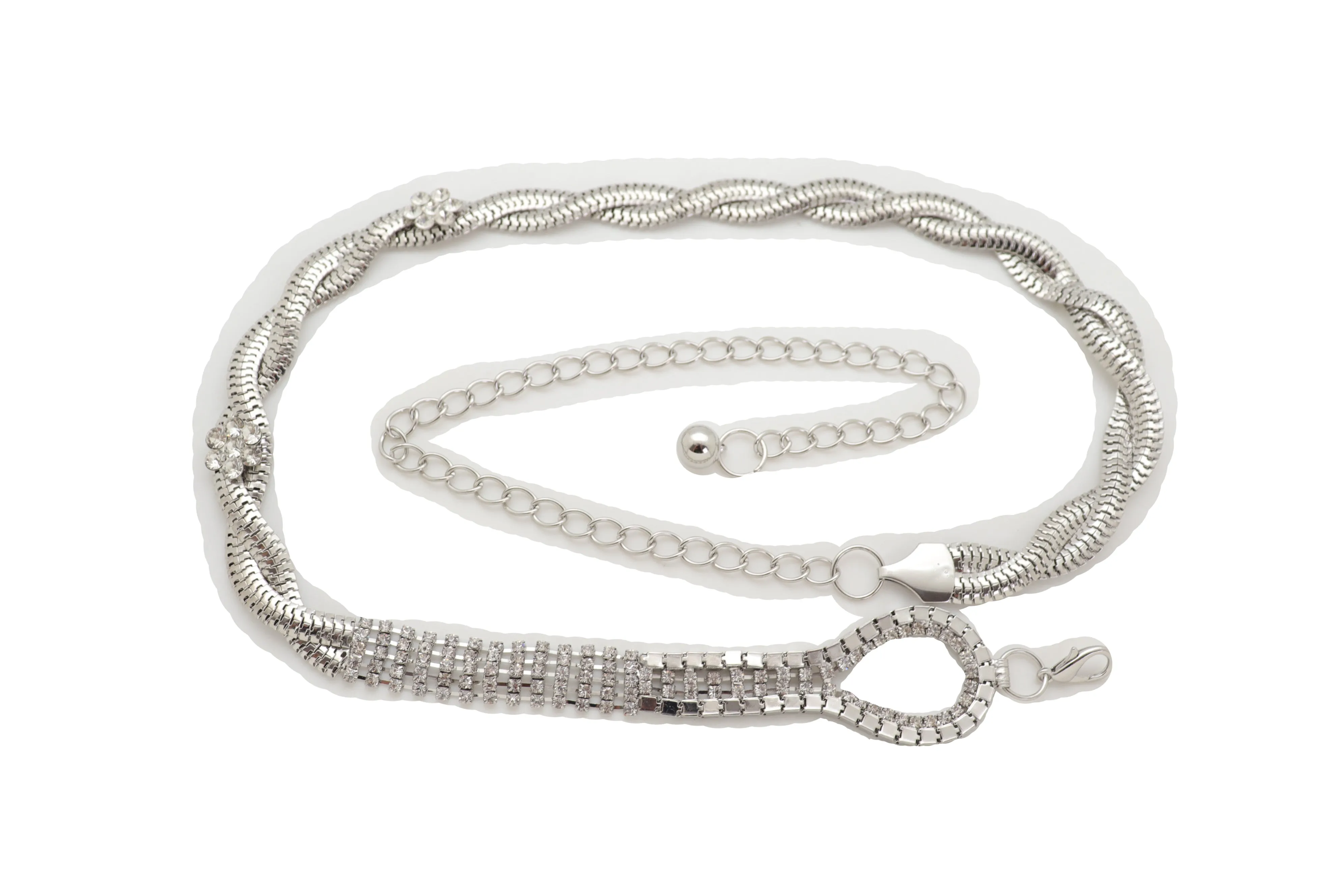 Silver Metal Chain Flowers Charms Belt Hip High Waist Fit Size S M