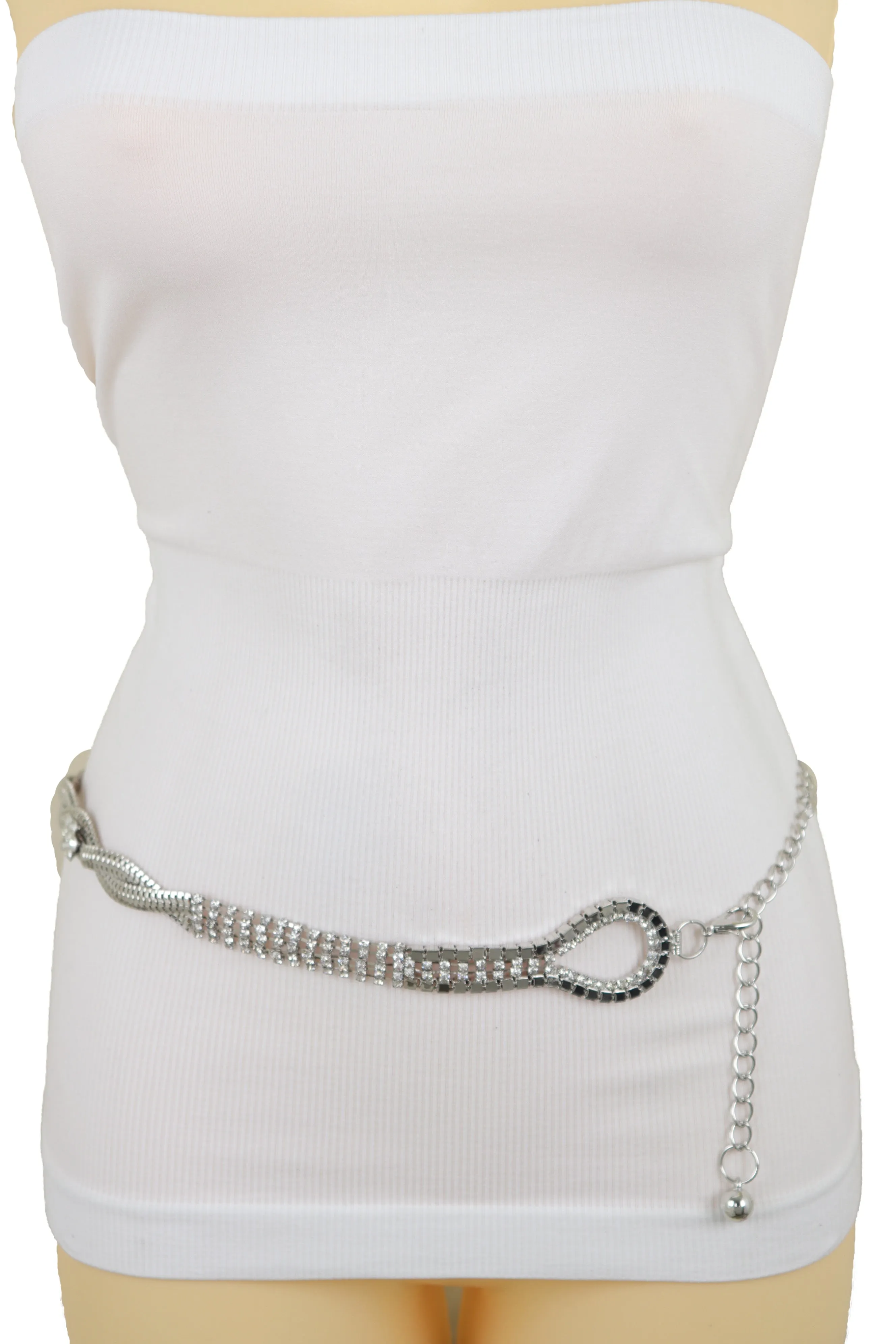 Silver Metal Chain Flowers Charms Belt Hip High Waist Fit Size S M