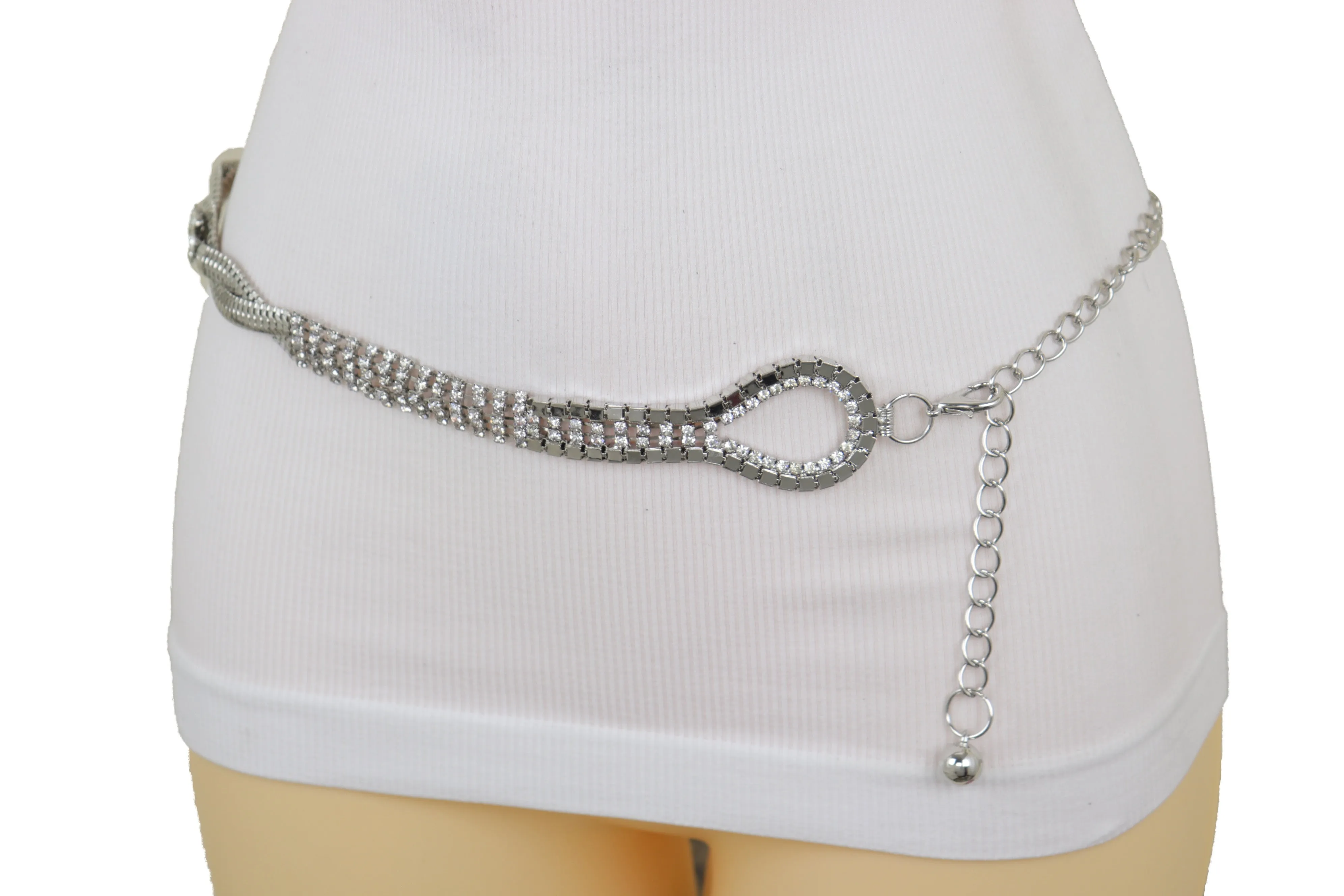 Silver Metal Chain Flowers Charms Belt Hip High Waist Fit Size S M