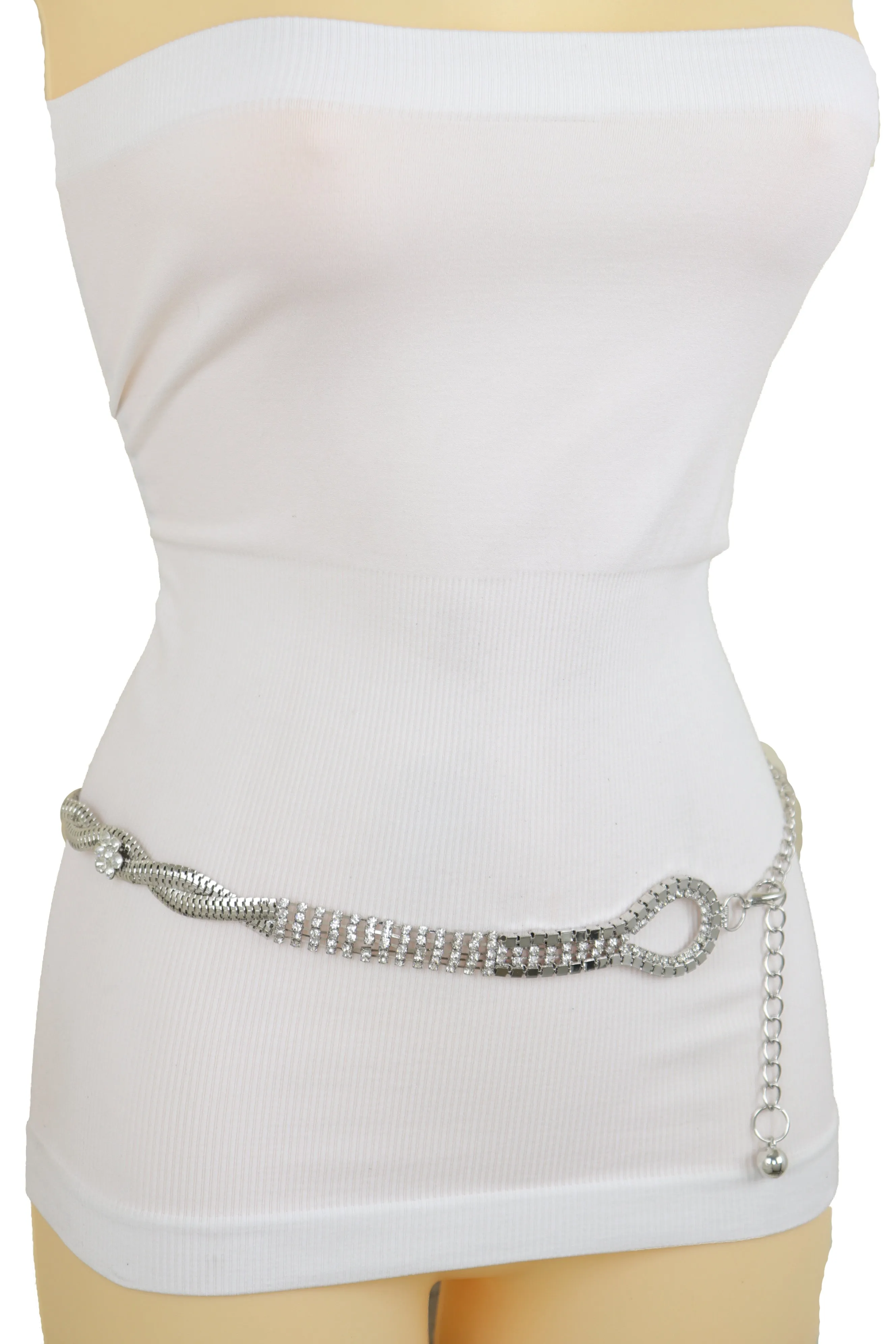 Silver Metal Chain Flowers Charms Belt Hip High Waist Fit Size S M