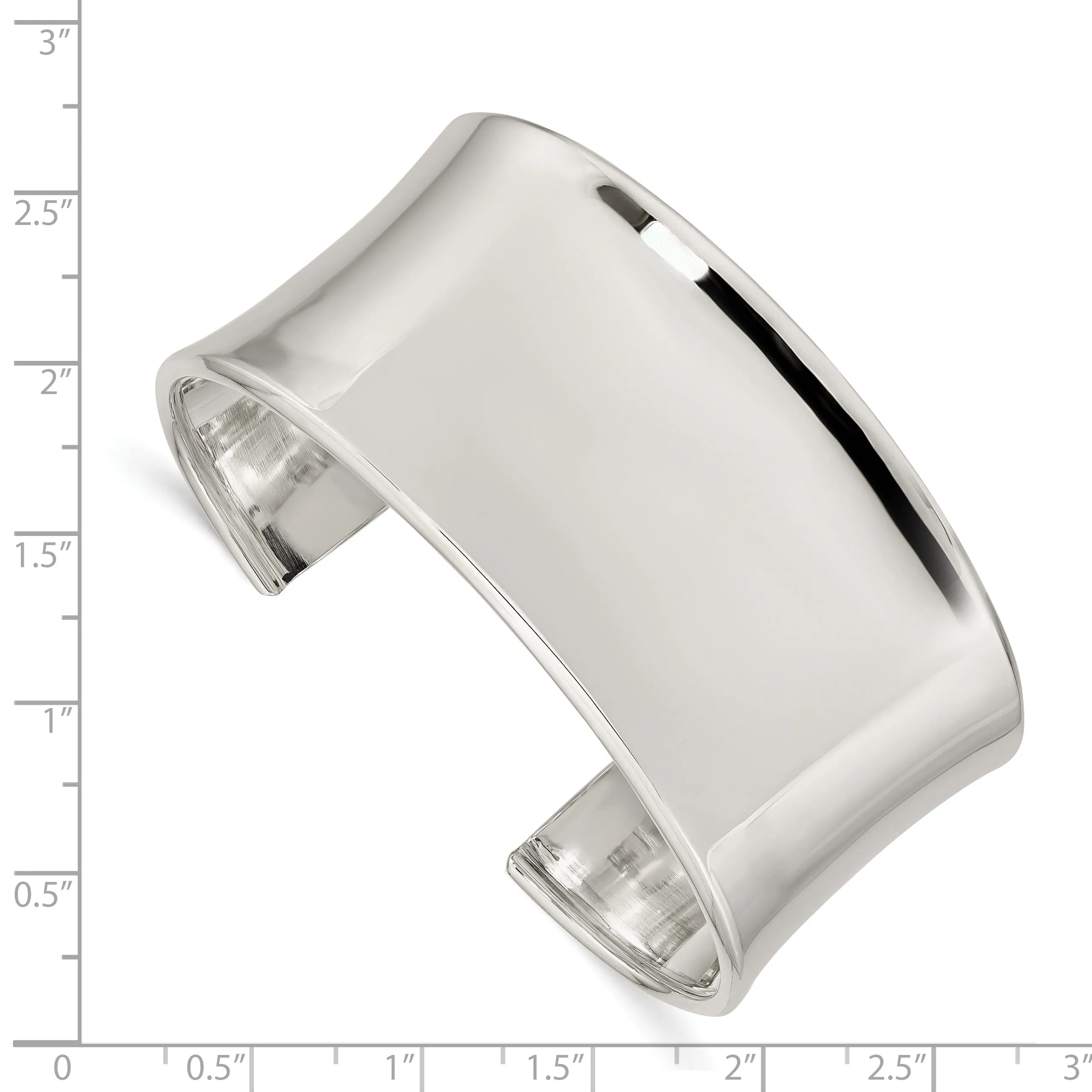 Silver Polish Finish Hollow Concave Cuff Bangle