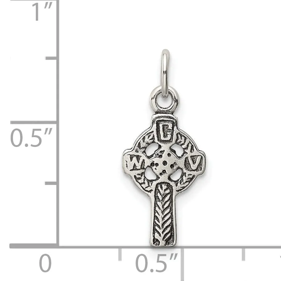 Silver Polished Antiqued Celtic Cross Pendant